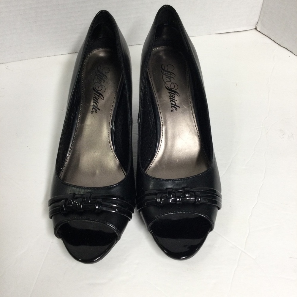 Life Stride Black Peep-Toe Heels, Sz 8.5